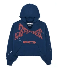 Cropped Navy Blue Sp5der Hoodie